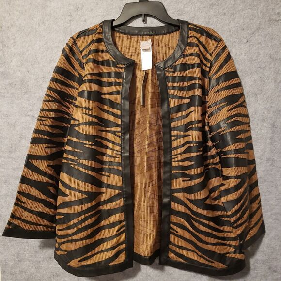 CHICOS Travelers Mesh Jacket Women's XL  Faux Leather Animal Print $149.99 NWT - Picture 1 of 14